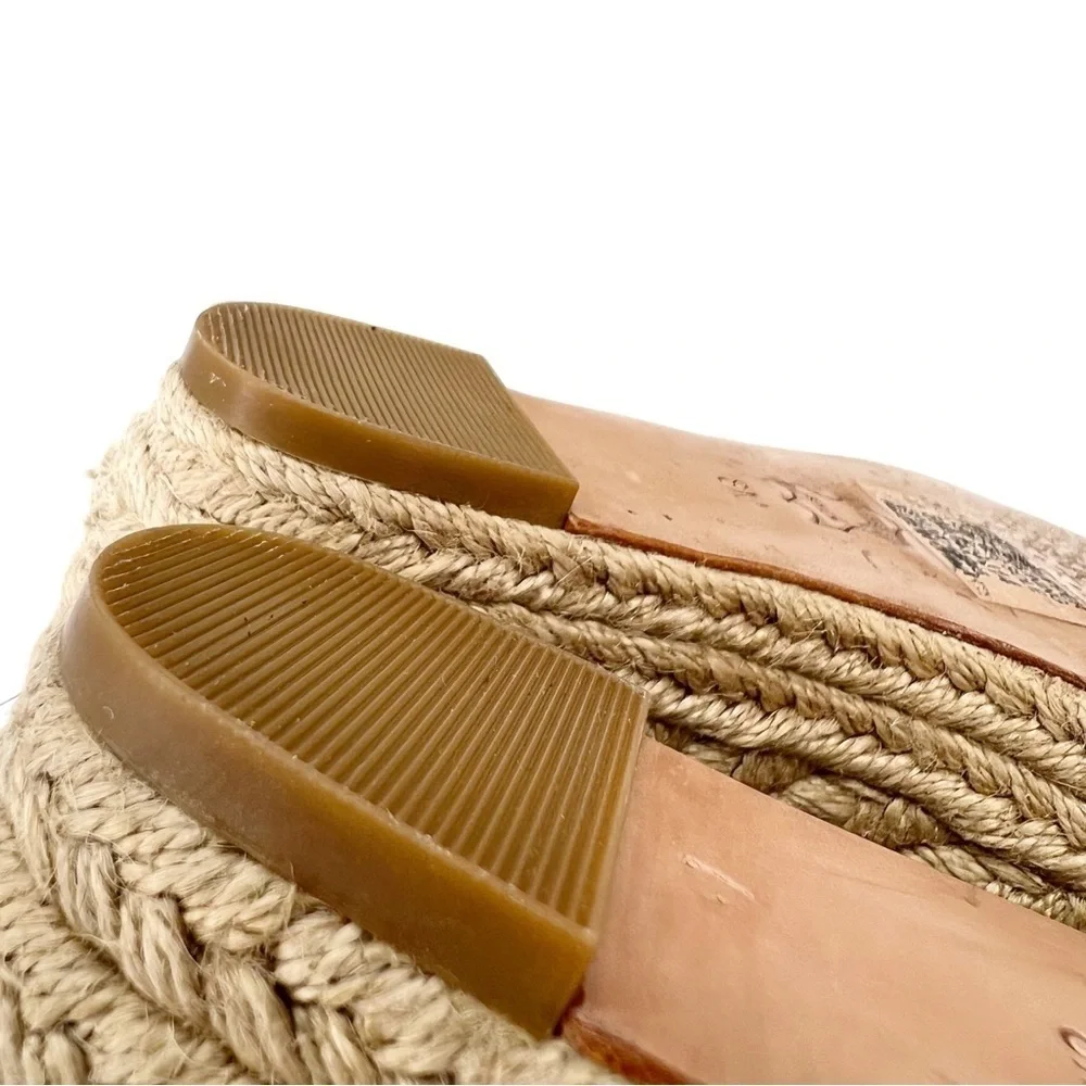 Tory Burch Wedge Espadrille Sandals Size 8 Platinum Metallic Leather Heels Shoes